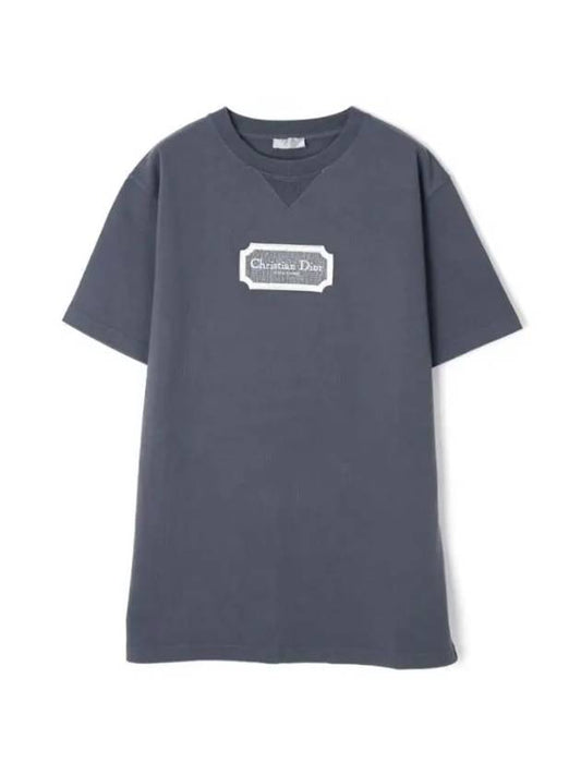 Embroidered Logo Cotton Short Sleeve T-Shirt Grey - DIOR - BALAAN 1