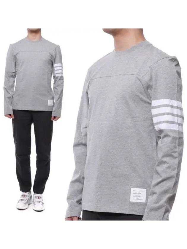 Men's Diagonal Armband Three Stripes Tab Long Sleeve Cotton Long Sleeve T-Shirt Gray - THOM BROWNE - BALAAN 2