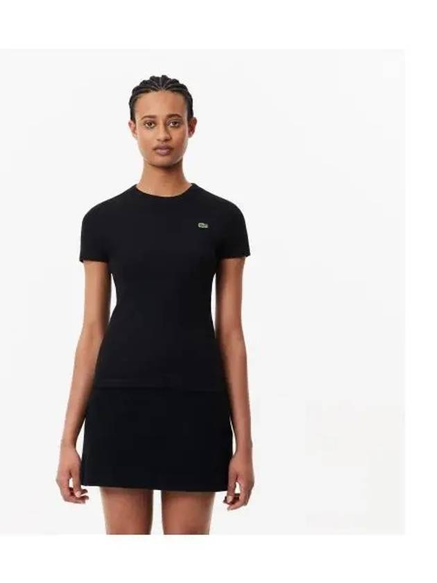 Women s Rib Tissue Slim Fit Short Sleeve T Shirt Black - LACOSTE - BALAAN 1