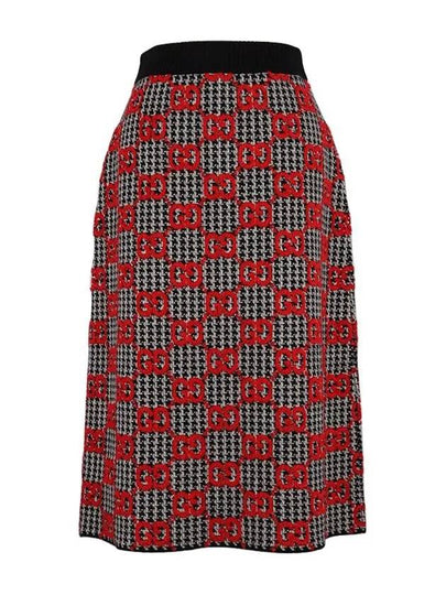 Women's GG Boucle Pied de Full Wool H-Line Skirt Black Red - GUCCI - BALAAN 2