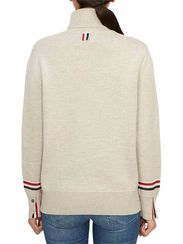 Women's Jersey Stitch Wool Turtleneck Beige - THOM BROWNE - BALAAN 4