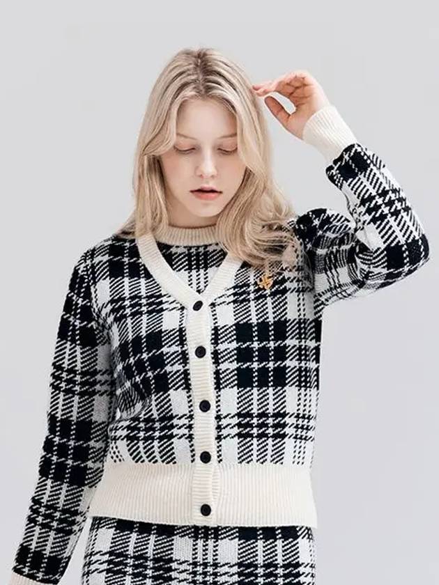 Golf Tartan Check Knit Cardigan Ivory - HENRY STUART - BALAAN 1