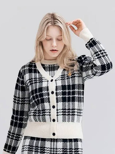 Golf Women s Tartan Check Knit Cardigan Ivory - HENRY STUART - BALAAN 1