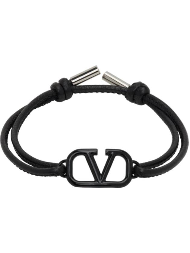 V Logo Signature Leather Bracelet Black - VALENTINO - BALAAN 1