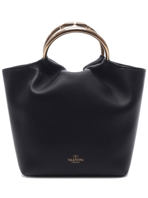 V Logo Leather Tote Bag Black - VALENTINO - BALAAN 5