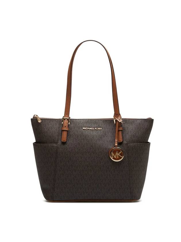 Jet Set Signature Logo Pendant Tote Bag Dark Brown - MICHAEL KORS - BALAAN.