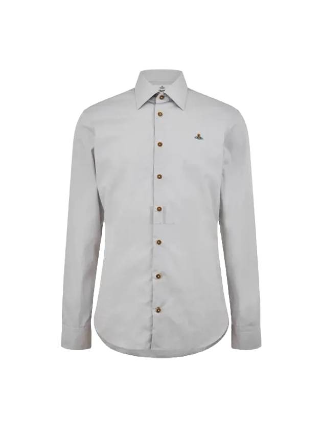 Men's Embroidered ORB Long Sleeve Shirt Grey - VIVIENNE WESTWOOD - BALAAN 1