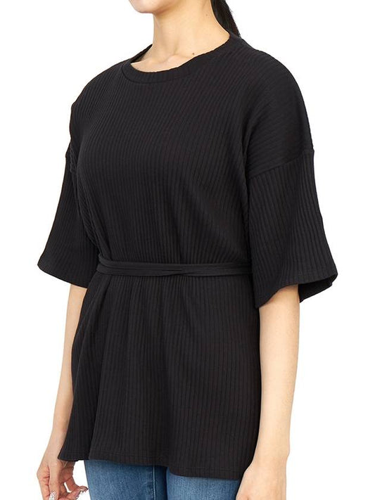 Women's Wrap Short Sleeve TShirt FSHT RIB 000 BLACK - BASERANGE - BALAAN 2