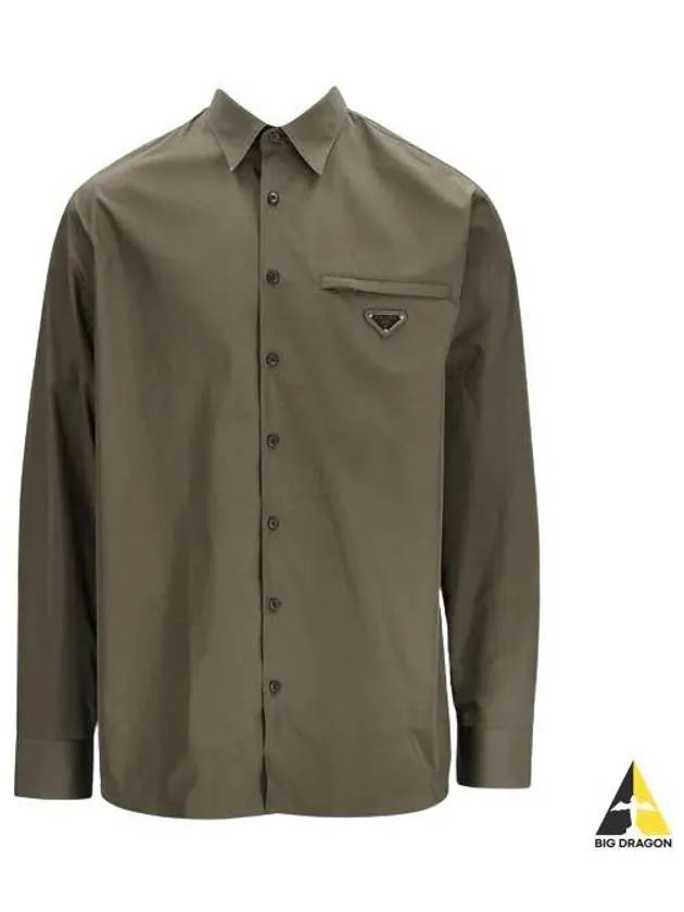 Cotton Long Sleeve Shirt Military Green - PRADA - BALAAN 2