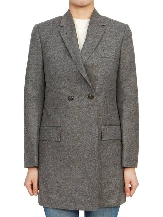 Women's Flannel Sports Wool Double Coat Medium Gray - THOM BROWNE - BALAAN 2