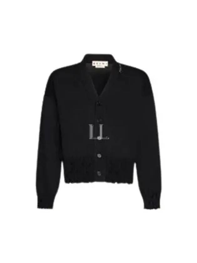 Embroidered Logo Distressed Cardigan Black - MARNI - BALAAN 2