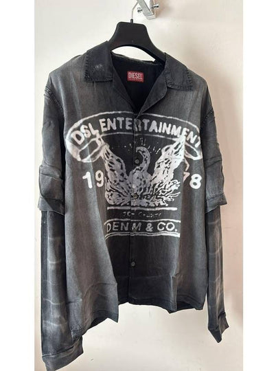 S Eeklo Logo Graphic Faded Bowling Long Sleeve Shirt Black Grey - DIESEL - BALAAN 2