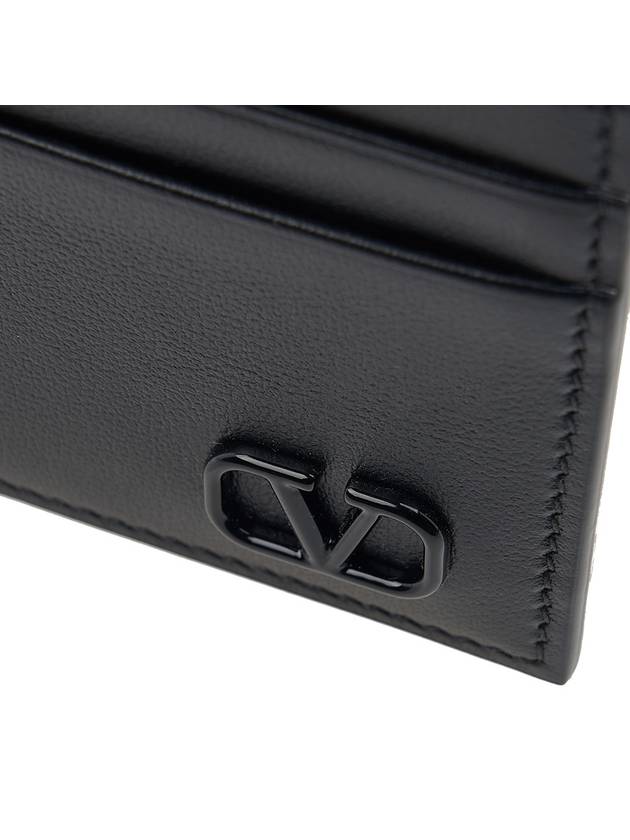 V Logo Signature Calfskin Card Wallet Black - VALENTINO - BALAAN 7