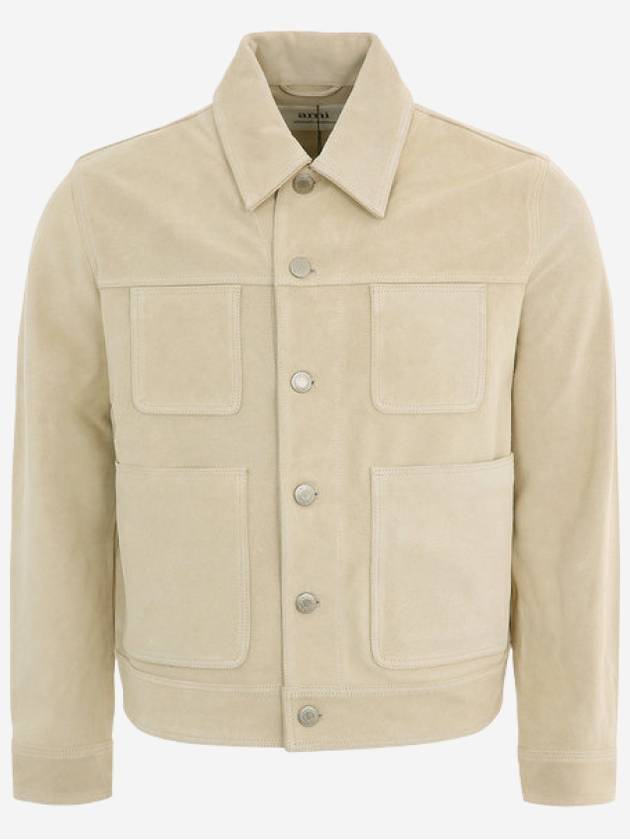 Button Suede Jacket Beige - AMI - BALAAN 2