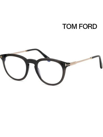 Blue light blocking glasses frame TF5905B 005 transparent black round metal combination horn rim fashion - TOM FORD - BALAAN 1