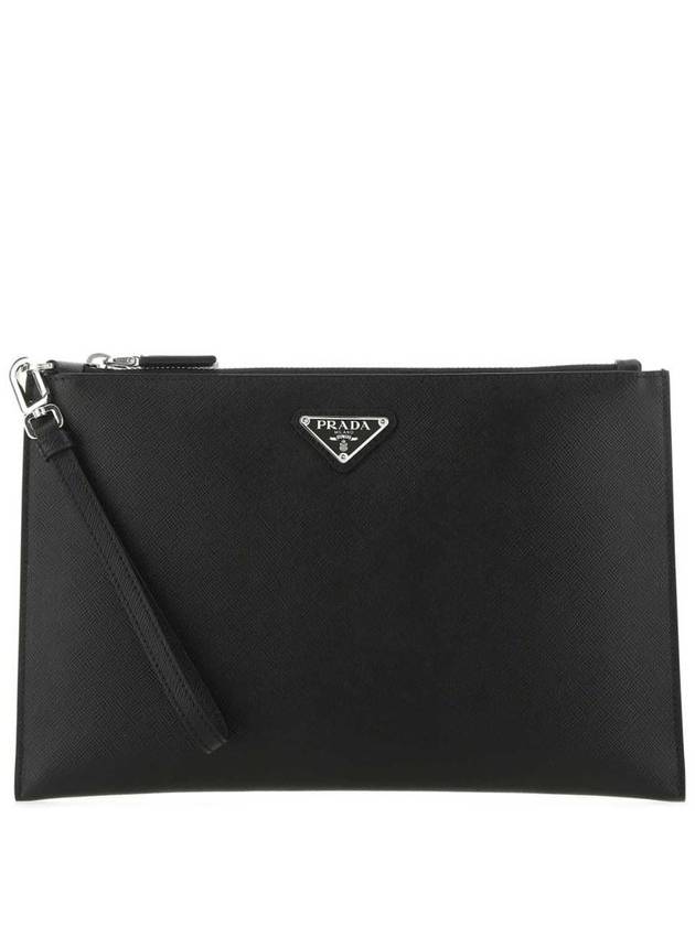 Saffiano Leather Clutch Bag Black - PRADA - BALAAN 2