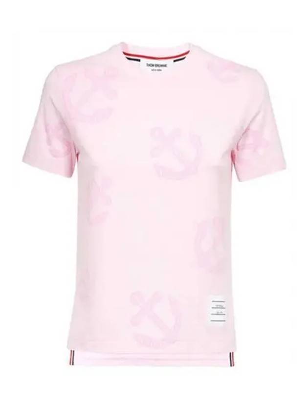 Women's Anchor Logo Round Short Sleeve T-Shirt Pink - THOM BROWNE - BALAAN 2