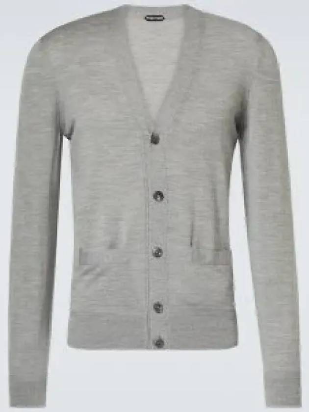 V-Neck Wool Cardigan Light Grey - TOM FORD - BALAAN 2