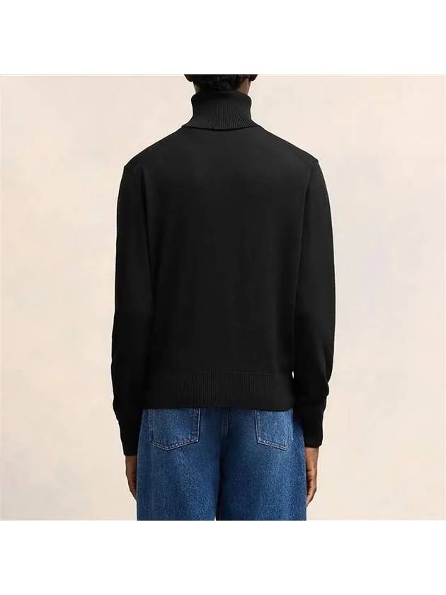 Men's Heart Logo Wool Turtleneck Black - AMI - BALAAN 5