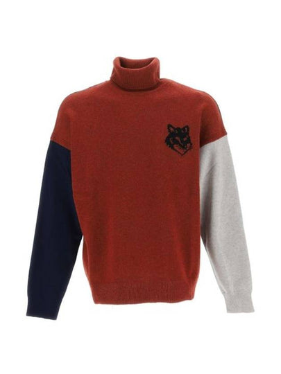 Fox Head Intarsia Comfort High Neck Knit Top Colo Burnt Red Grey Melange - MAISON KITSUNE - BALAAN 2