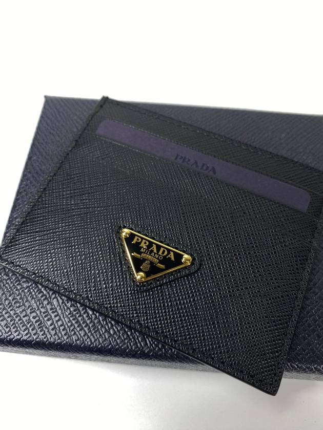 Saffiano Leather Triangle Logo Card Wallet Black Gold - PRADA - BALAAN 5