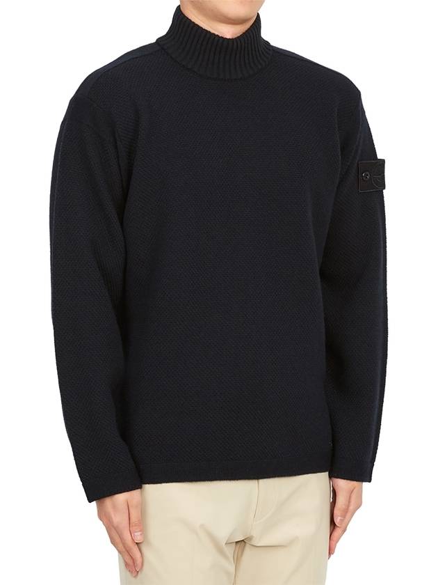 Ghost Piece Mock Neck Virgin Wool Knit Top Navy - STONE ISLAND - BALAAN 4