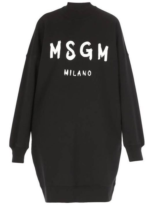 Milano Brushed Logo Print Long Sleeve Short Dress Black - MSGM - BALAAN 2