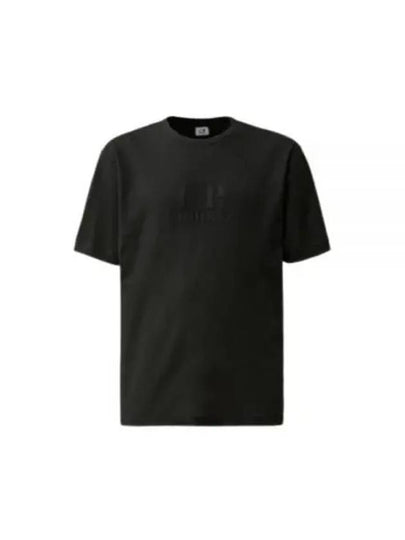 Piquet Waffle Logo Short Sleeve T-Shirt Black - CP COMPANY - BALAAN 2