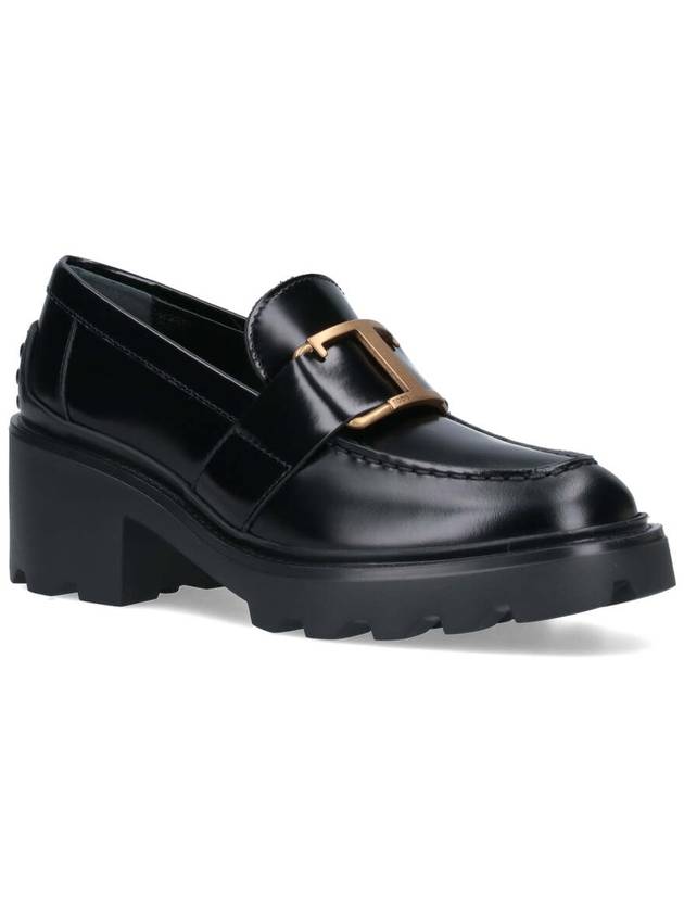 T Logo Leather Loafer Heels Black - TOD'S - BALAAN 3