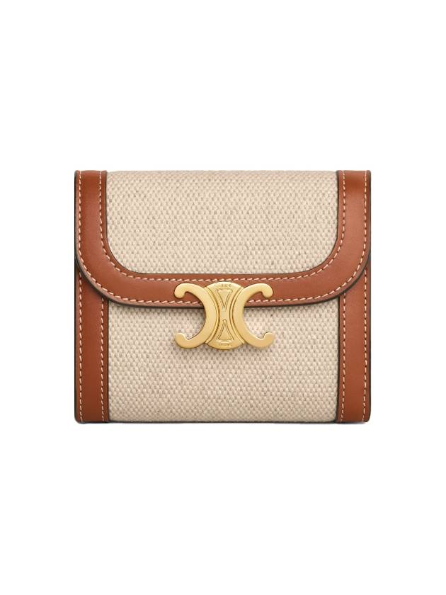 Women's Triomphe Small Textile Calfskin Wallet Natural Tan - CELINE - BALAAN 2