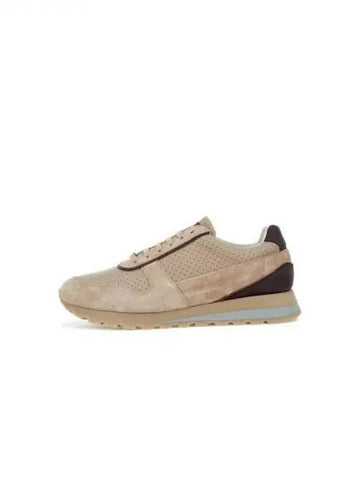 Men s Suede Patch Punching Leather Sneakers Beige 271110 - BRUNELLO CUCINELLI - BALAAN 1