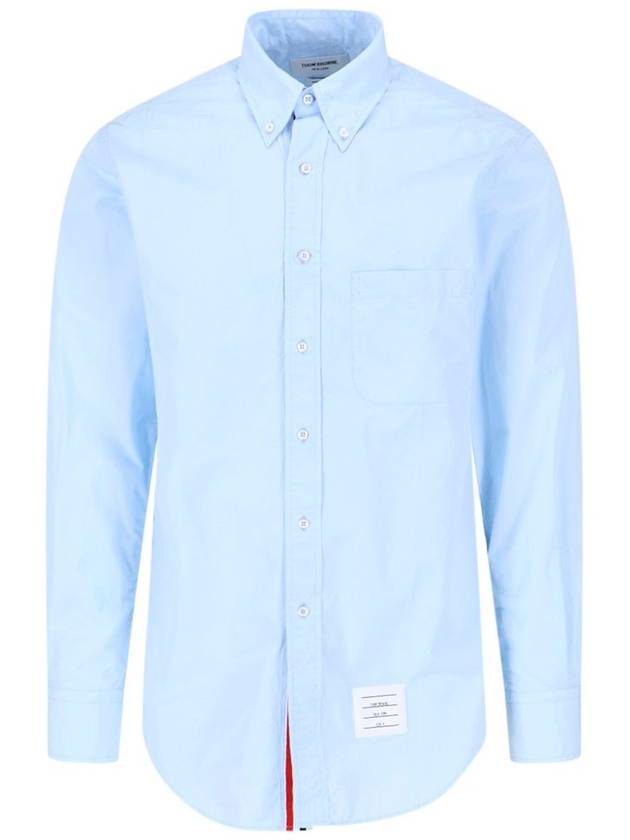 Men's Grosgrain Placket Solid Poplin Long Sleeve Shirt Light Blue - THOM BROWNE - BALAAN 2