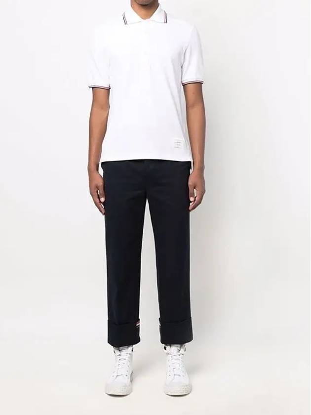 Classic Pique Stripe Short Sleeve Polo Shirt White - THOM BROWNE - BALAAN 5