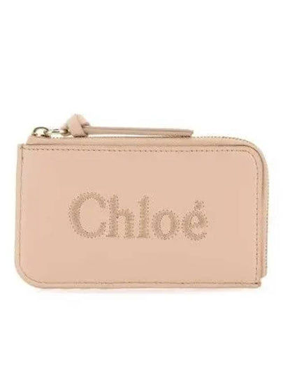 Embroidered Logo Shiny Calf Skin Zipper Card Wallet Pink - CHLOE - BALAAN 2