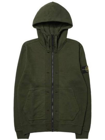 Brushed Cotton Fleece Garment Dyed Hooded Zip Up Olive Green - STONE ISLAND - BALAAN 2