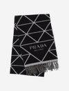 Logo Double Cashmere Muffler Black - PRADA - BALAAN 1