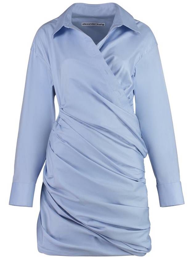 Asymmetric Draped Shirt Collar Short Dress Light Blue - ALEXANDER WANG - BALAAN 2