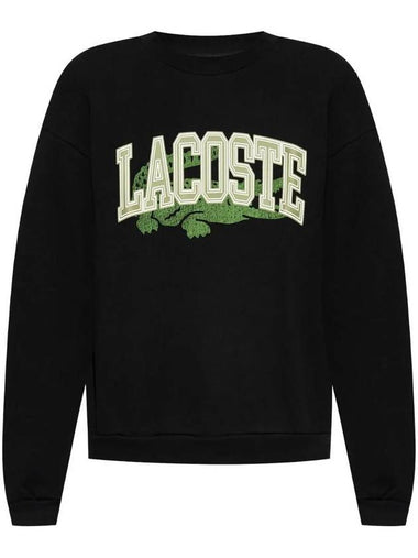 Loose Fit Logo Print Sweatshirt Black - LACOSTE - BALAAN 1