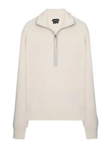 Half Zip Wool Knit Top Beige - TOM FORD - BALAAN 1