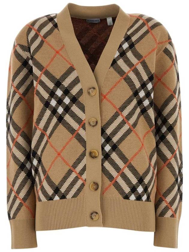 Check Wool Blend Cardigan Beige - BURBERRY - BALAAN 2