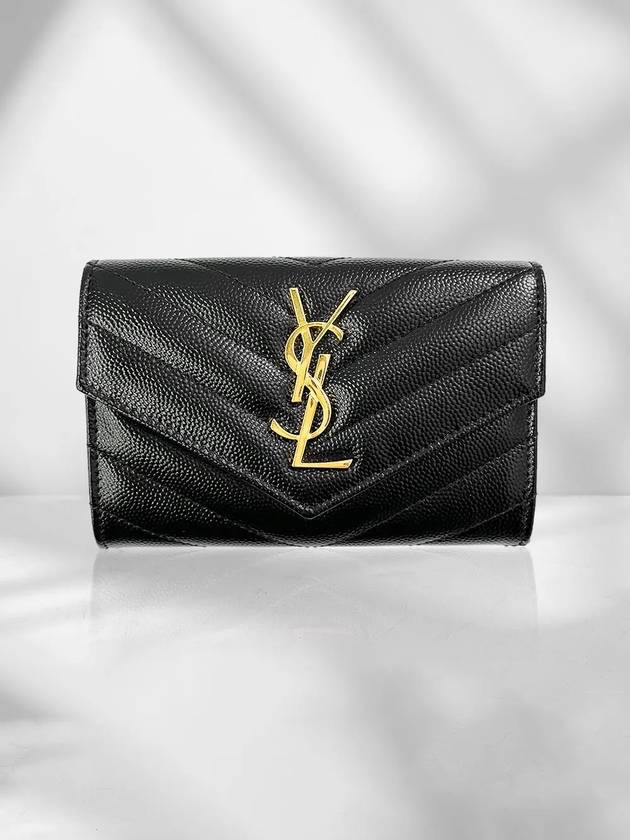 Monogram Envelope Small Half Wallet Black Gold - SAINT LAURENT - BALAAN 6