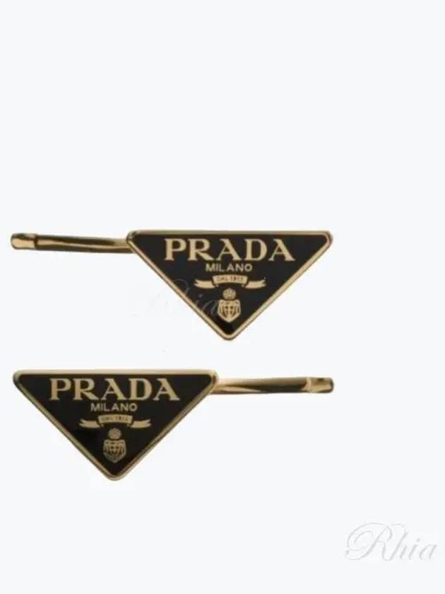 Triangle Logo Hair Clip Gold Black - PRADA - BALAAN 2