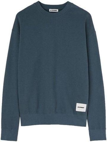 Logo Patch Crew Neck Cotton Sweatshirt Blue - JIL SANDER - BALAAN 1