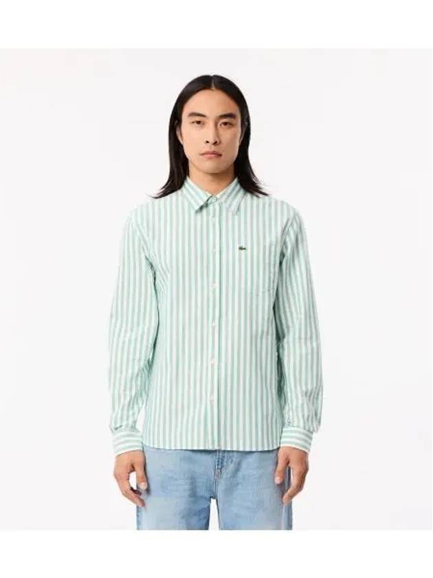 Men s Oxford Striped Shirt Green - LACOSTE - BALAAN 1