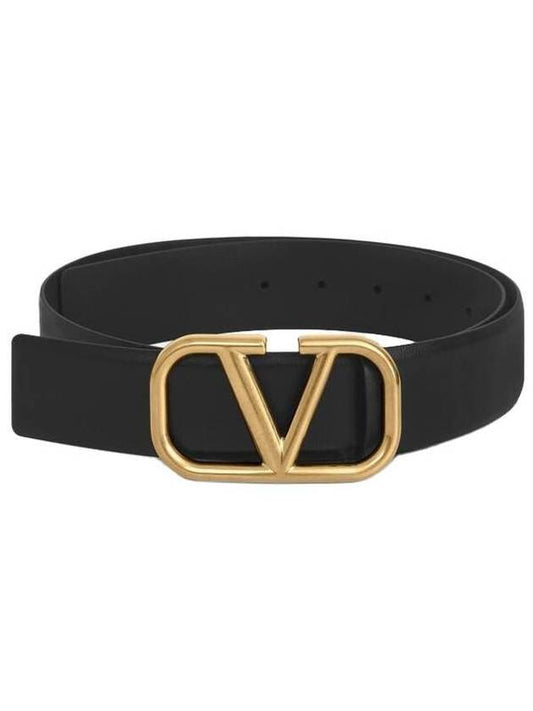 V Logo Signature Buckle Leather Belt Black - VALENTINO - BALAAN 2