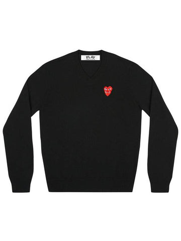 Double heart wappen wool V neck knit - COMME DES GARCONS - BALAAN 1