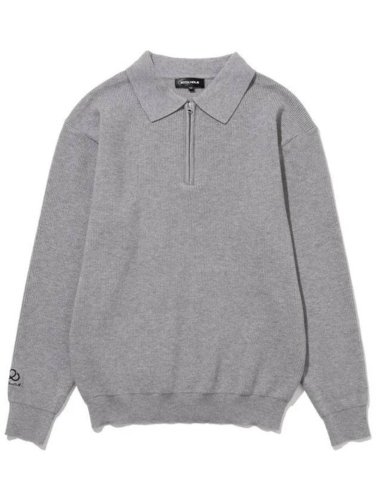 Viscose basic ribbed half zip-up knit LGREY - 20THHOLE - BALAAN 1