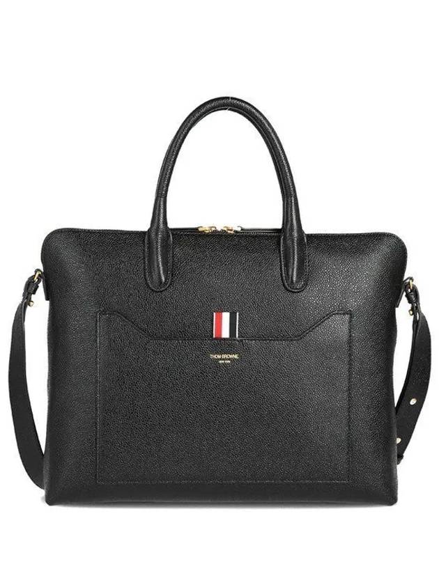 Pebble Grain Leather Slim Briefcase Black - THOM BROWNE - BALAAN 2