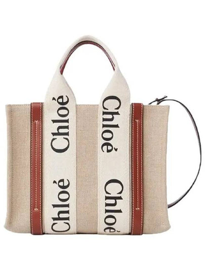 Woody Small Canvas Tote Bag White Brown Beige - CHLOE - BALAAN 2