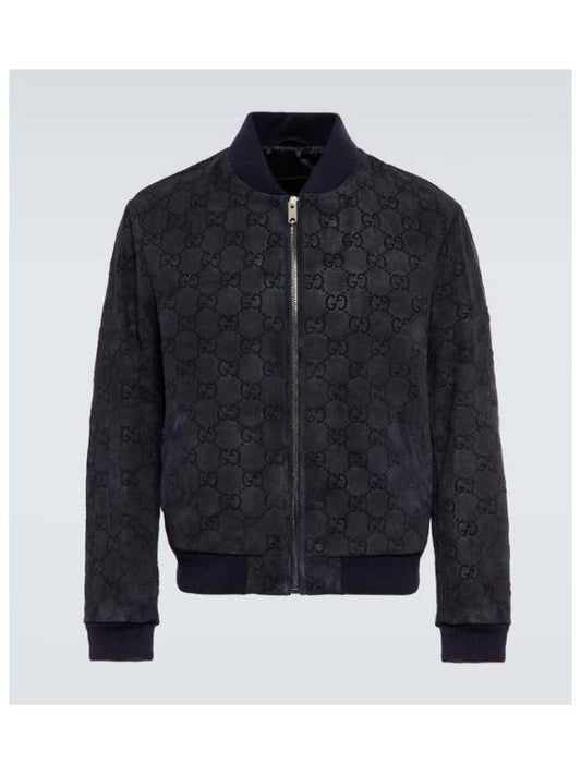 GG Print Suede Bomber Jacket Blue - GUCCI - BALAAN 2